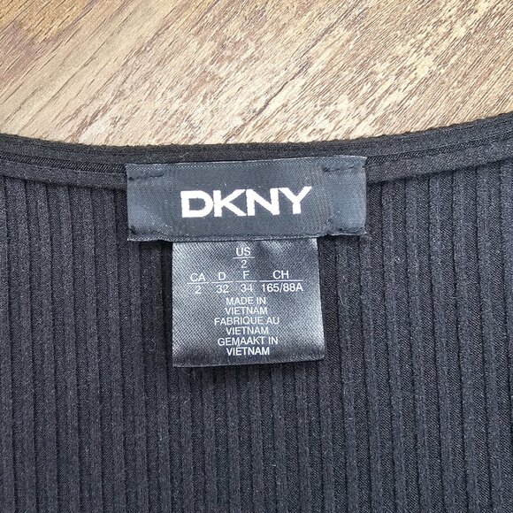 DKNY Faux PU Leather Short Puff Sleeves Mock Wrap Mini Dress US 2 - Picture 10 of 13